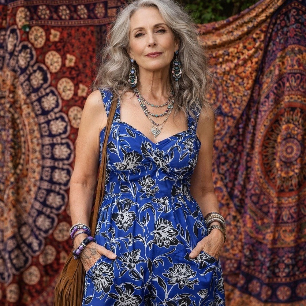 Band of the‎ Free Wide Leg Jumpsuit Romper Womens XS Corset Floral Smocked Blue